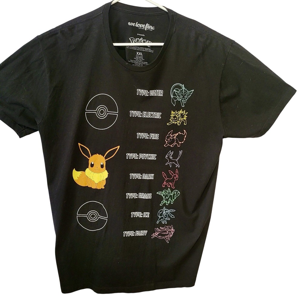 We Love Fine Pokemon Men's Black Cotton Short Sleeves Graphic T-Shirts Size XXL